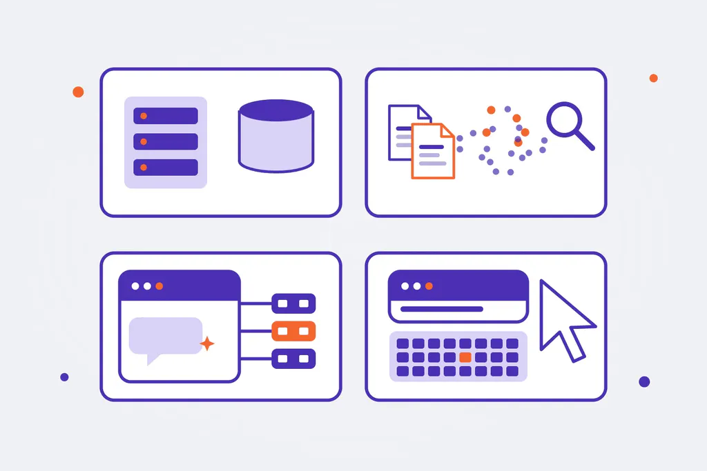 Four ways to automate with AI: an application with a database, vector search, an assistant with connectors and mouse and keyboard control